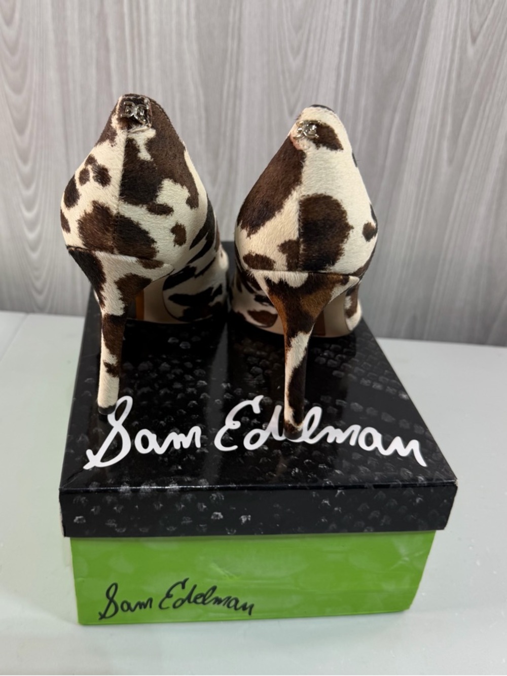 Sam Edelman Hazel Pumps Cow Hair Brown Cream Heels Animal Print Women’s Sz 7.5 - Picture 4 of 5